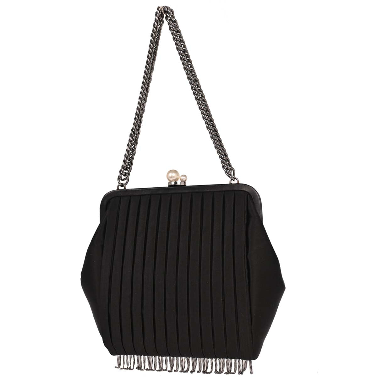 Chanel 2006-2008 Black Satin Mademoiselle Chain Handbag