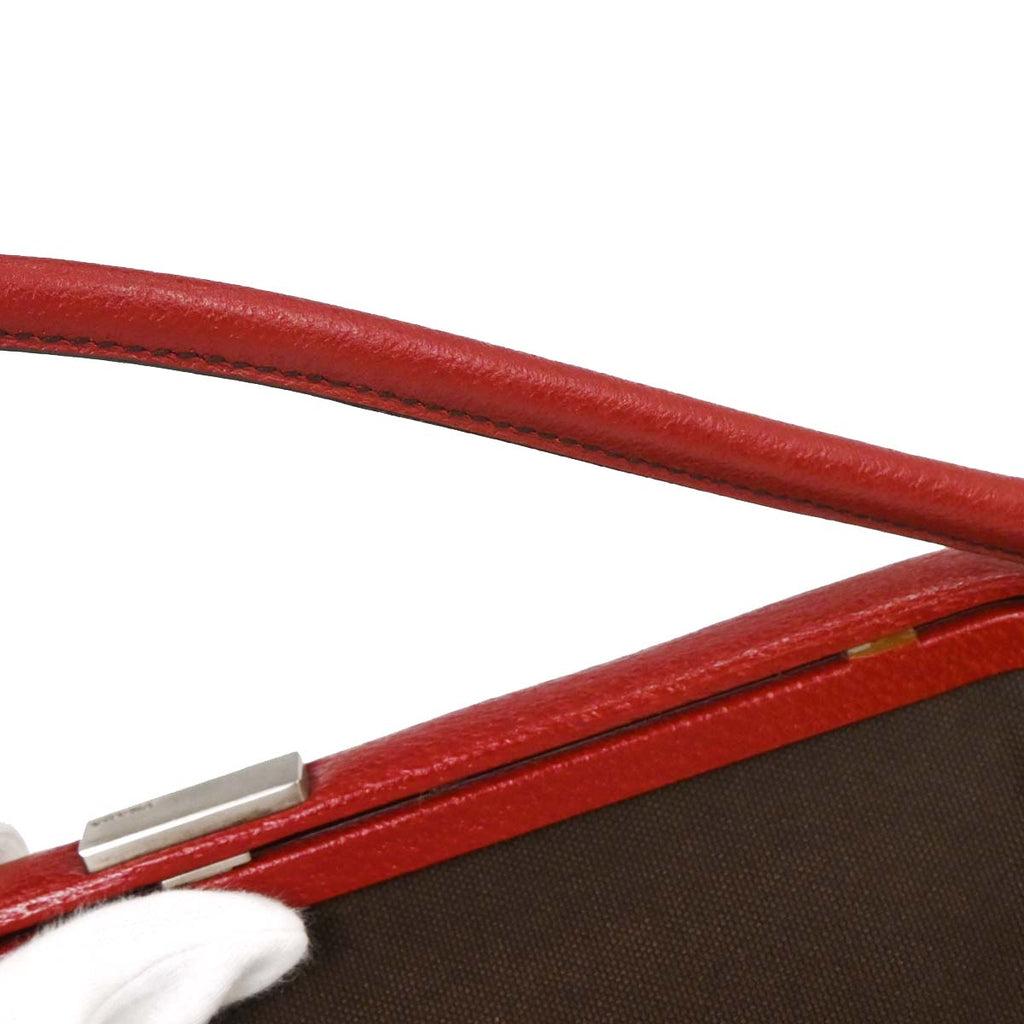 Prada Brown Red Canvas Leather Handbag
