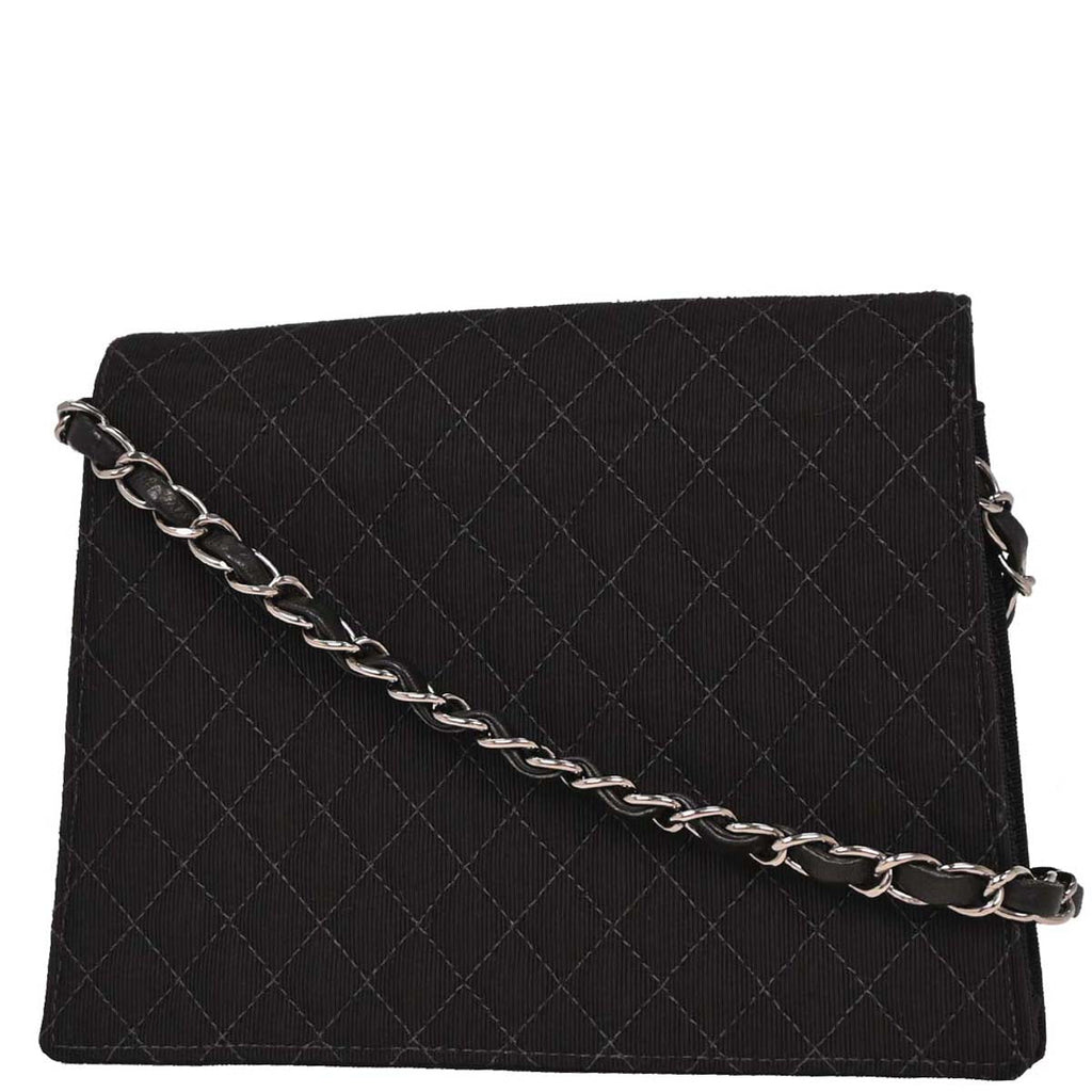 Chanel 2004-2005 Black Canvas Emblem Shoulder Bag