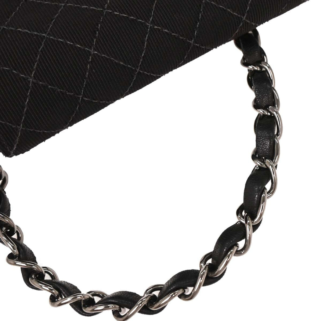 Chanel 2004-2005 Black Canvas Emblem Shoulder Bag