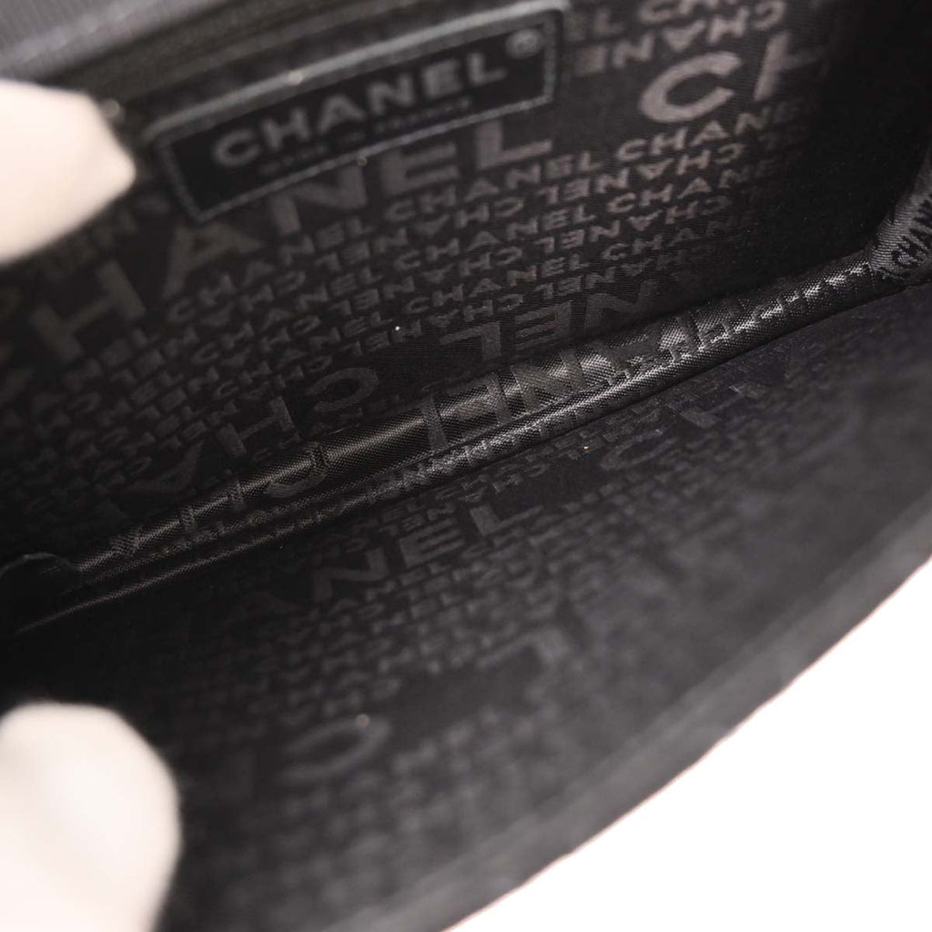 Chanel 2004-2005 Black Canvas Emblem Shoulder Bag