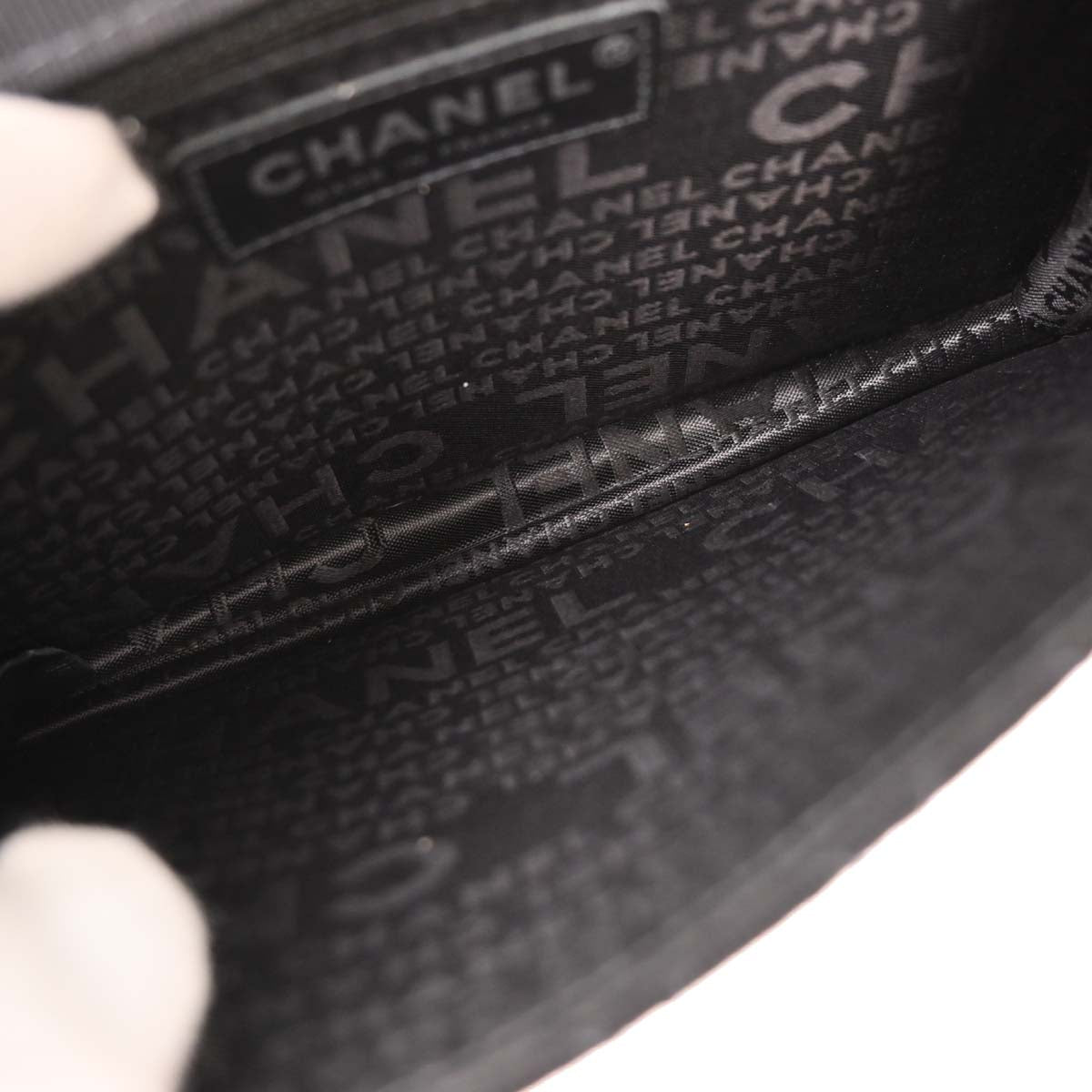 Chanel 2004-2005 Black Canvas Emblem Shoulder Bag