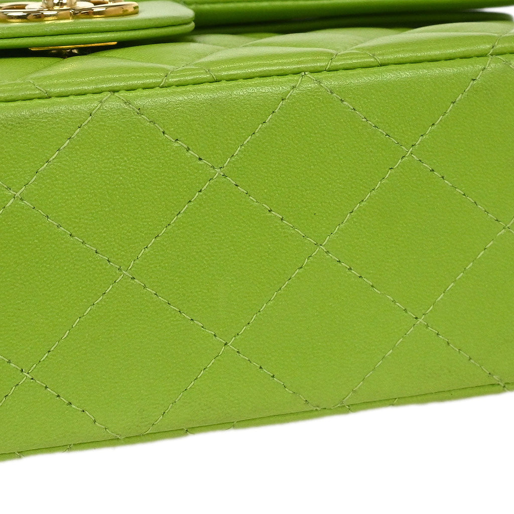 Chanel 2002-2003 Light Green Lambskin Medium Classic Double Flap Shoulder Bag