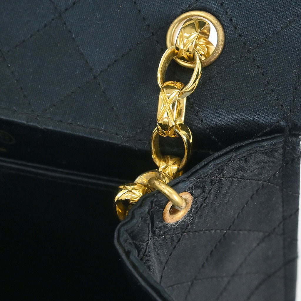 Chanel 1989-1991 Black Satin Shoulder Bag