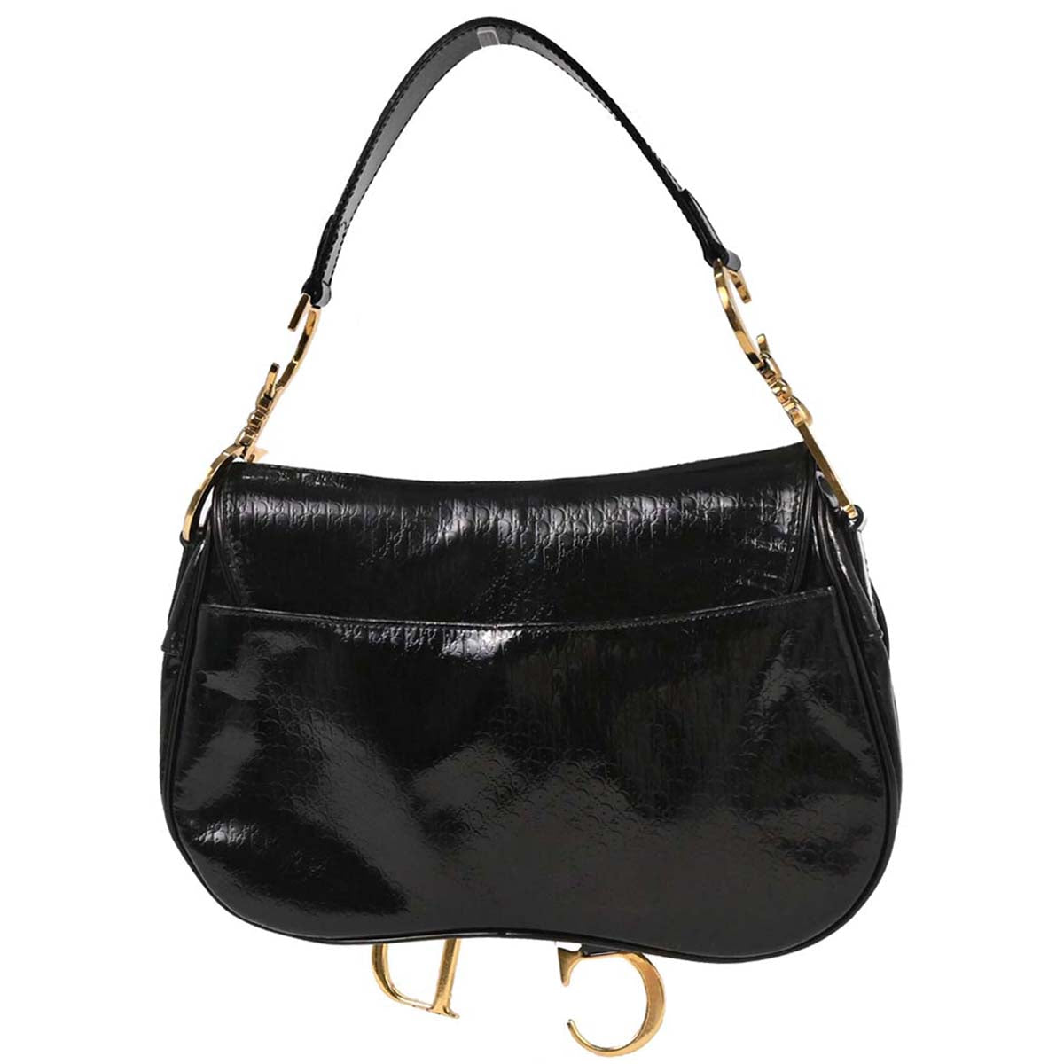 Christian Dior 2000 Black Patent Leather Double Saddle Handbag