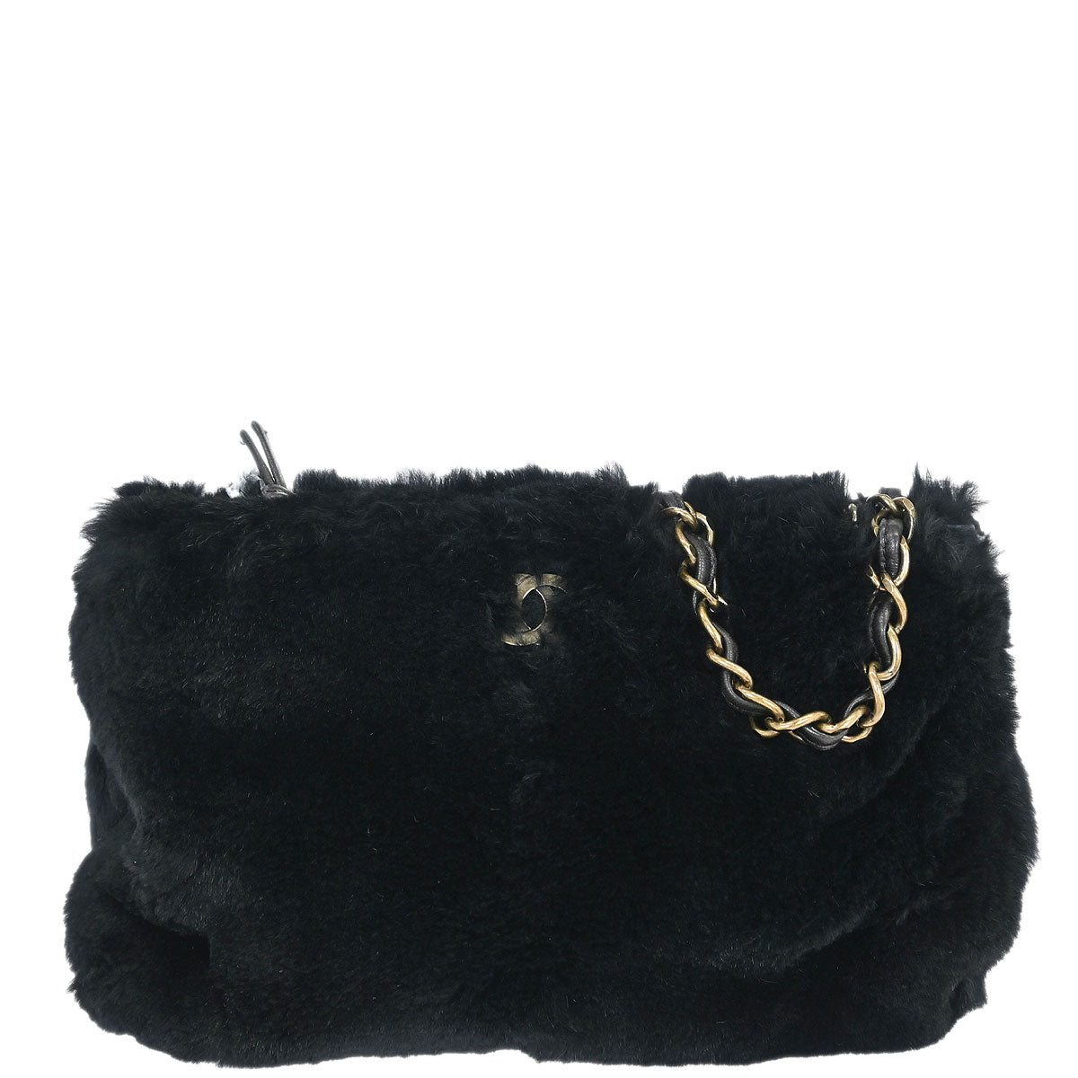 Chanel 2000-2002 Black Rabbit Fur Shoulder Bag