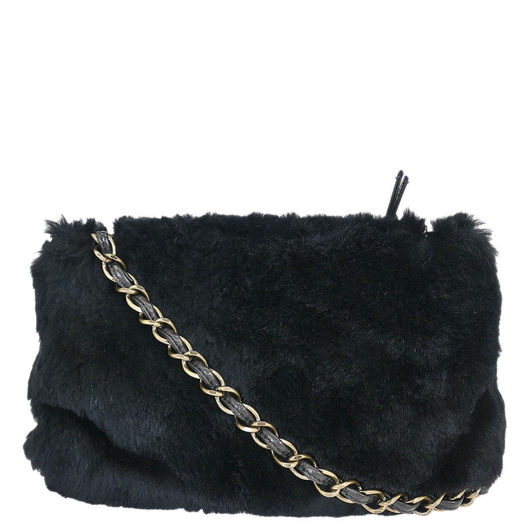 Chanel 2000-2002 Black Rabbit Fur Shoulder Bag