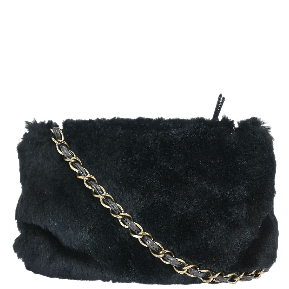 Chanel 2000-2002 Black Rabbit Fur Shoulder Bag
