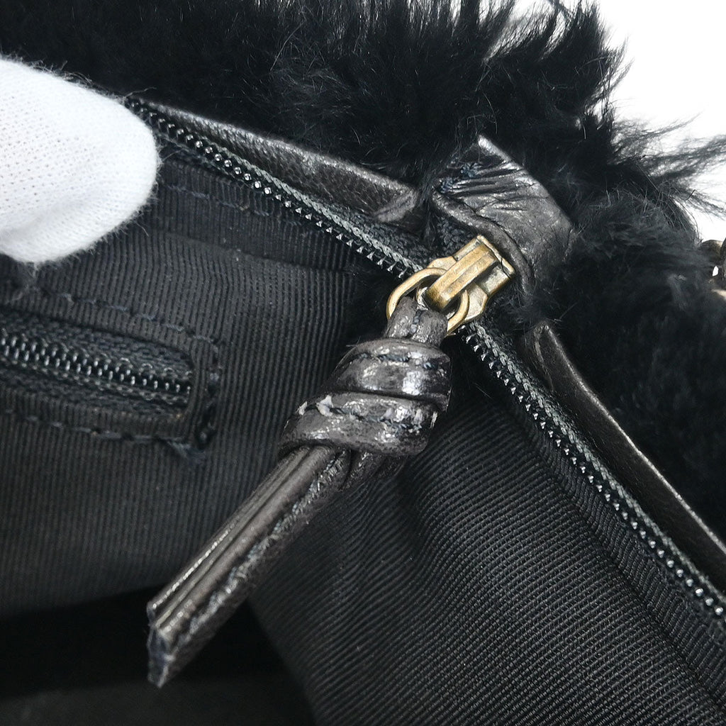 Chanel 2000-2002 Black Rabbit Fur Shoulder Bag