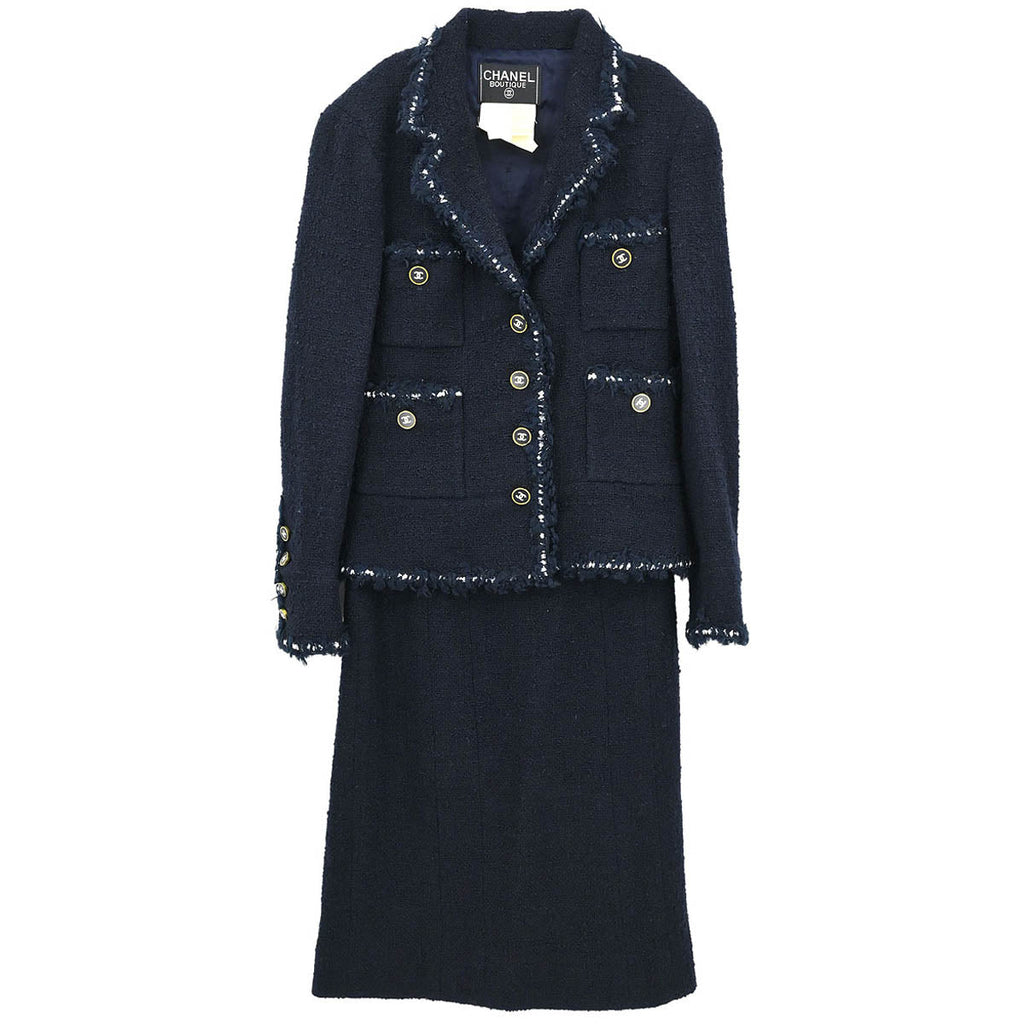 Chanel 1994 Setup Suit Jacket Skirt Navy #38