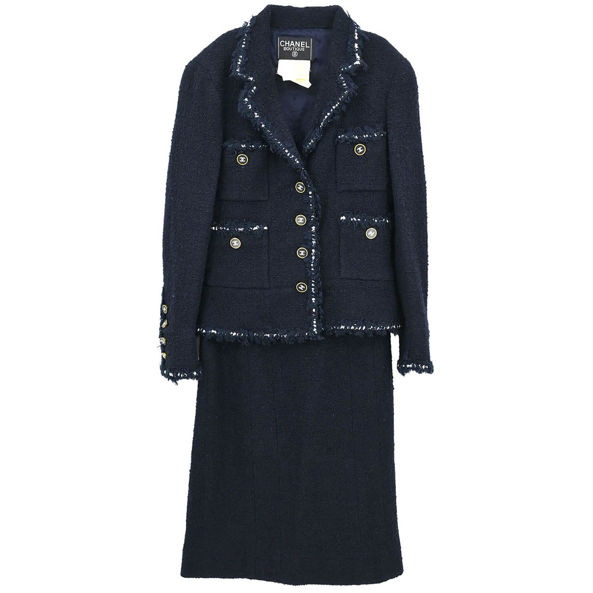 Chanel 1994 Setup Suit Jacket Skirt Navy #38