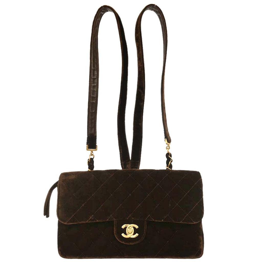 Chanel 1994-1996 Brown Velvet Chain Backpack