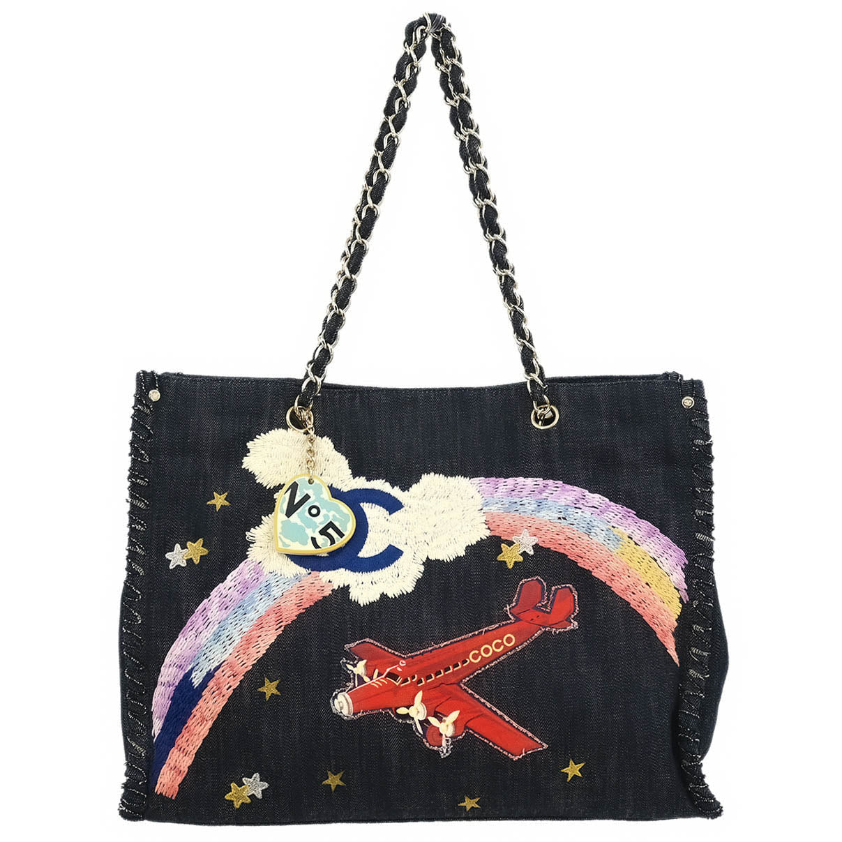 Chanel 2005-2006 Navy Denim Night Flight Tote Handbag