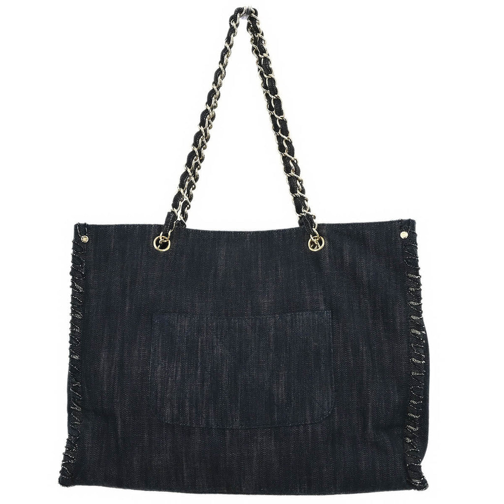 Chanel 2005-2006 Navy Denim Night Flight Tote Handbag