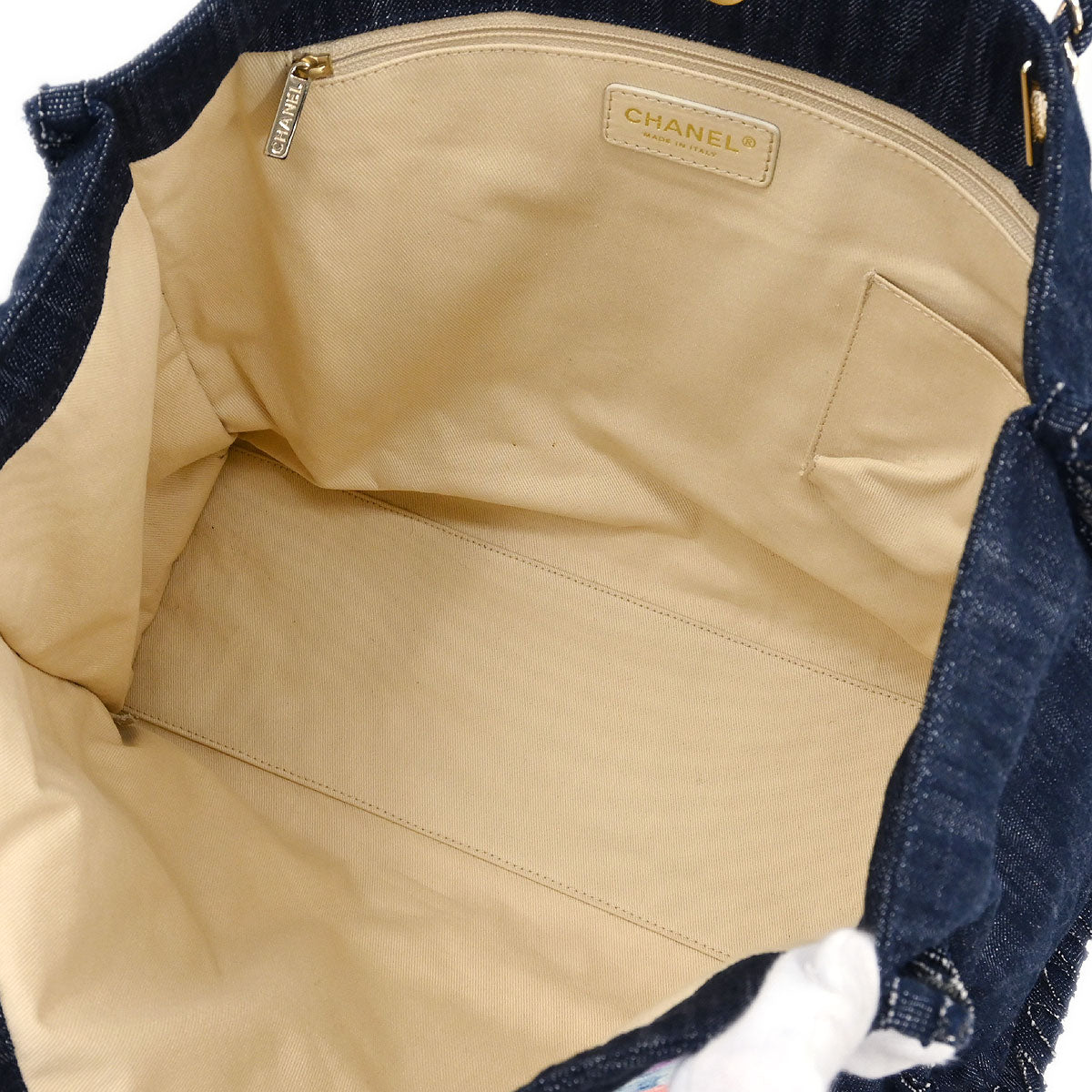 Chanel 2005-2006 Navy Denim Night Flight Tote Handbag