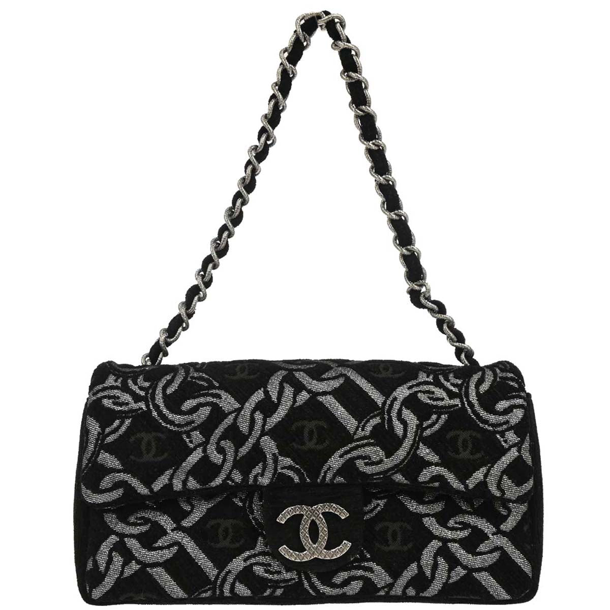 Chanel 2005-2006 Black Canvas Chain Print Handbag