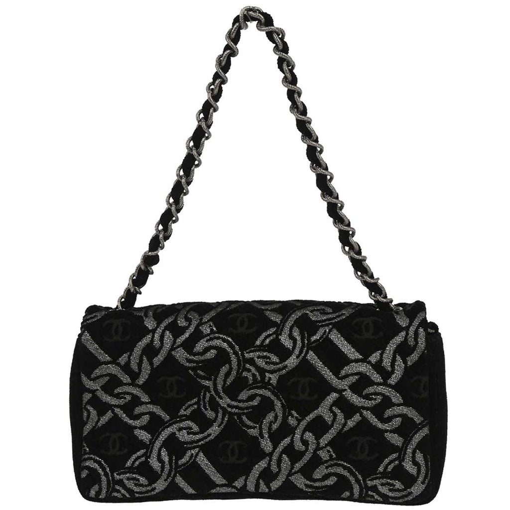Chanel 2005-2006 Black Canvas Chain Print Handbag