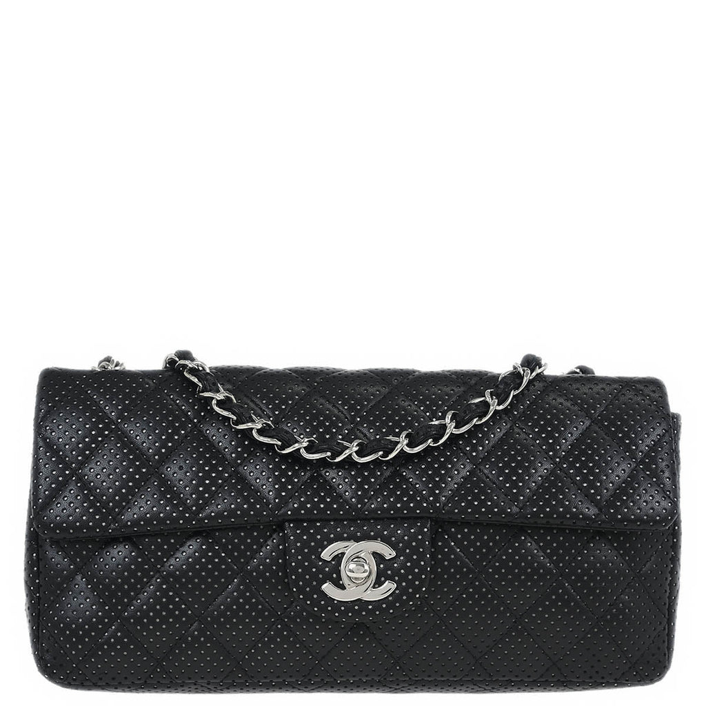 Chanel 2006-2008 Black Perforated Lambskin East West Shoulder Bag