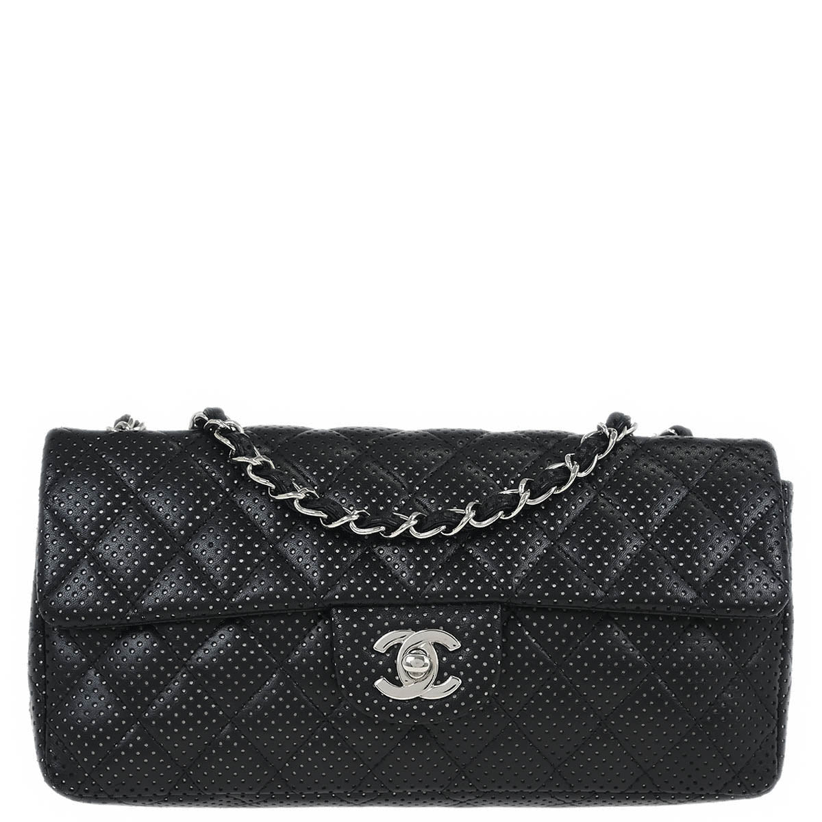 Chanel 2006-2008 Black Perforated Lambskin East West Shoulder Bag