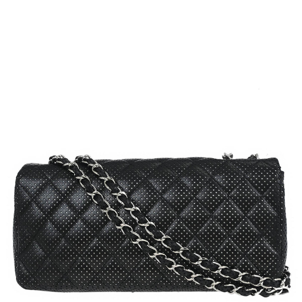 Chanel 2006-2008 Black Perforated Lambskin East West Shoulder Bag