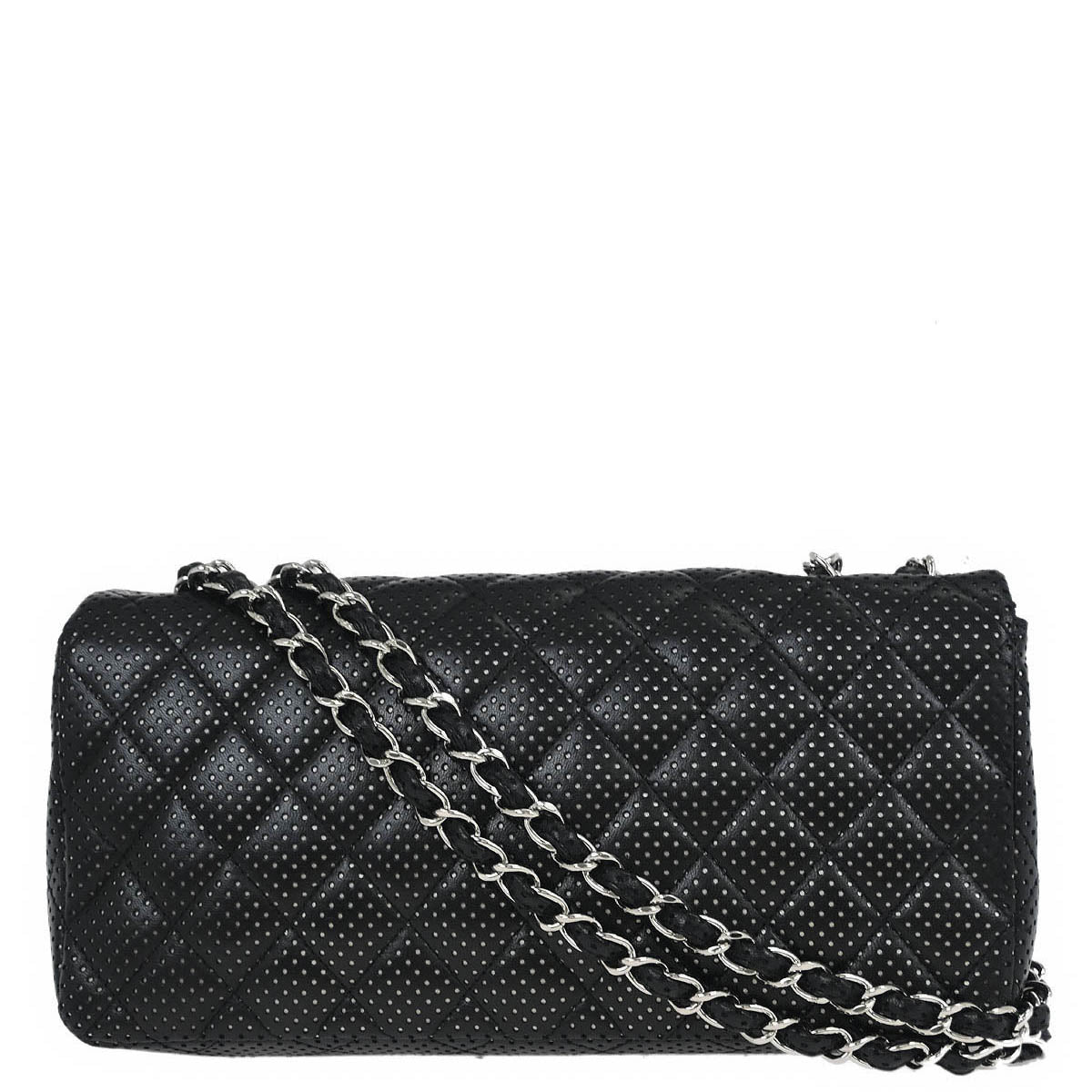 Chanel 2006-2008 Black Perforated Lambskin East West Shoulder Bag