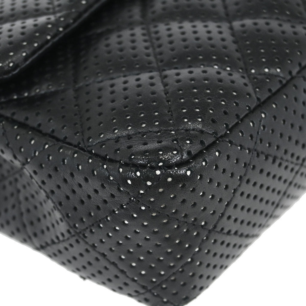 Chanel 2006-2008 Black Perforated Lambskin East West Shoulder Bag