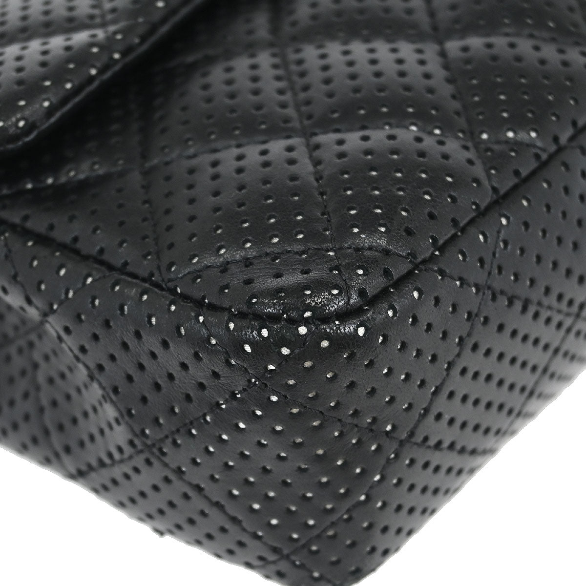 Chanel 2006-2008 Black Perforated Lambskin East West Shoulder Bag