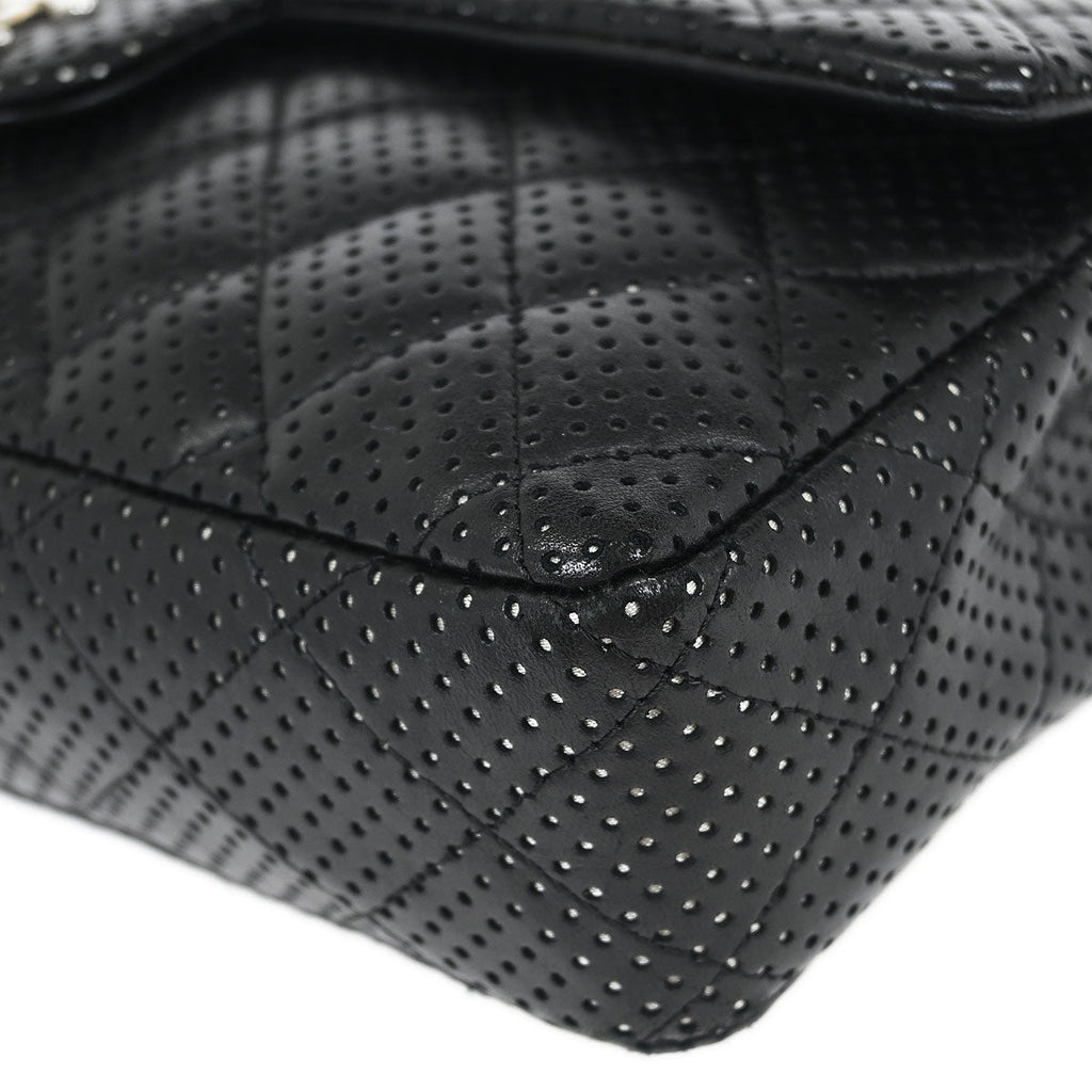Chanel 2006-2008 Black Perforated Lambskin East West Shoulder Bag