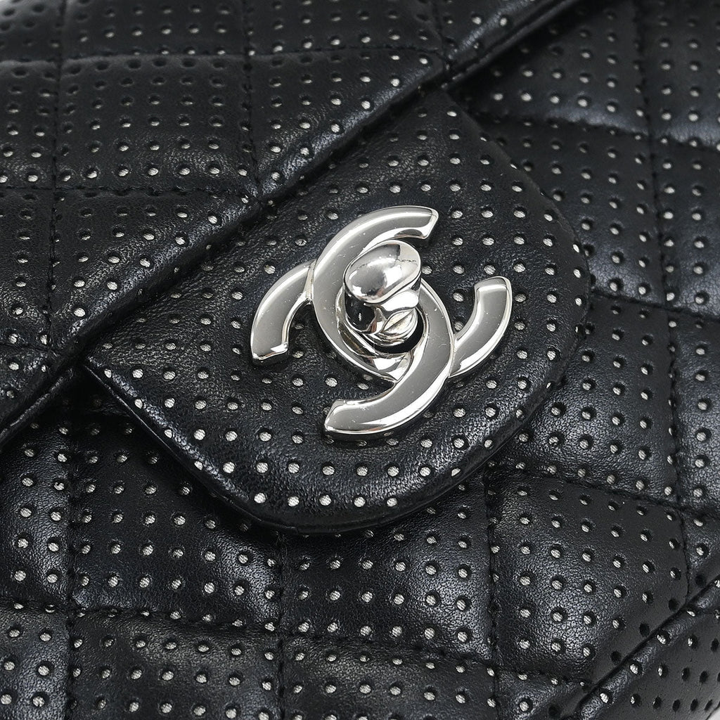 Chanel 2006-2008 Black Perforated Lambskin East West Shoulder Bag