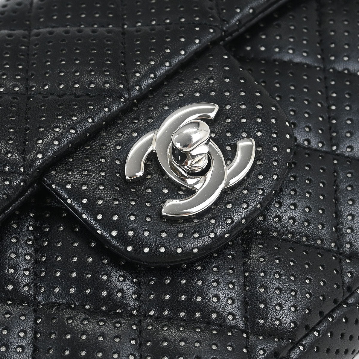 Chanel 2006-2008 Black Perforated Lambskin East West Shoulder Bag
