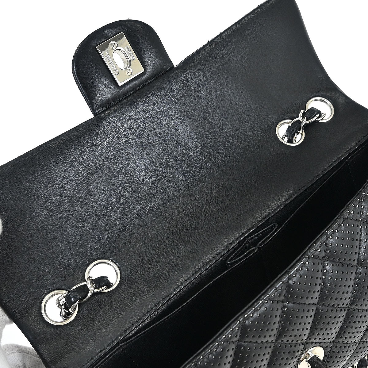 Chanel 2006-2008 Black Perforated Lambskin East West Shoulder Bag