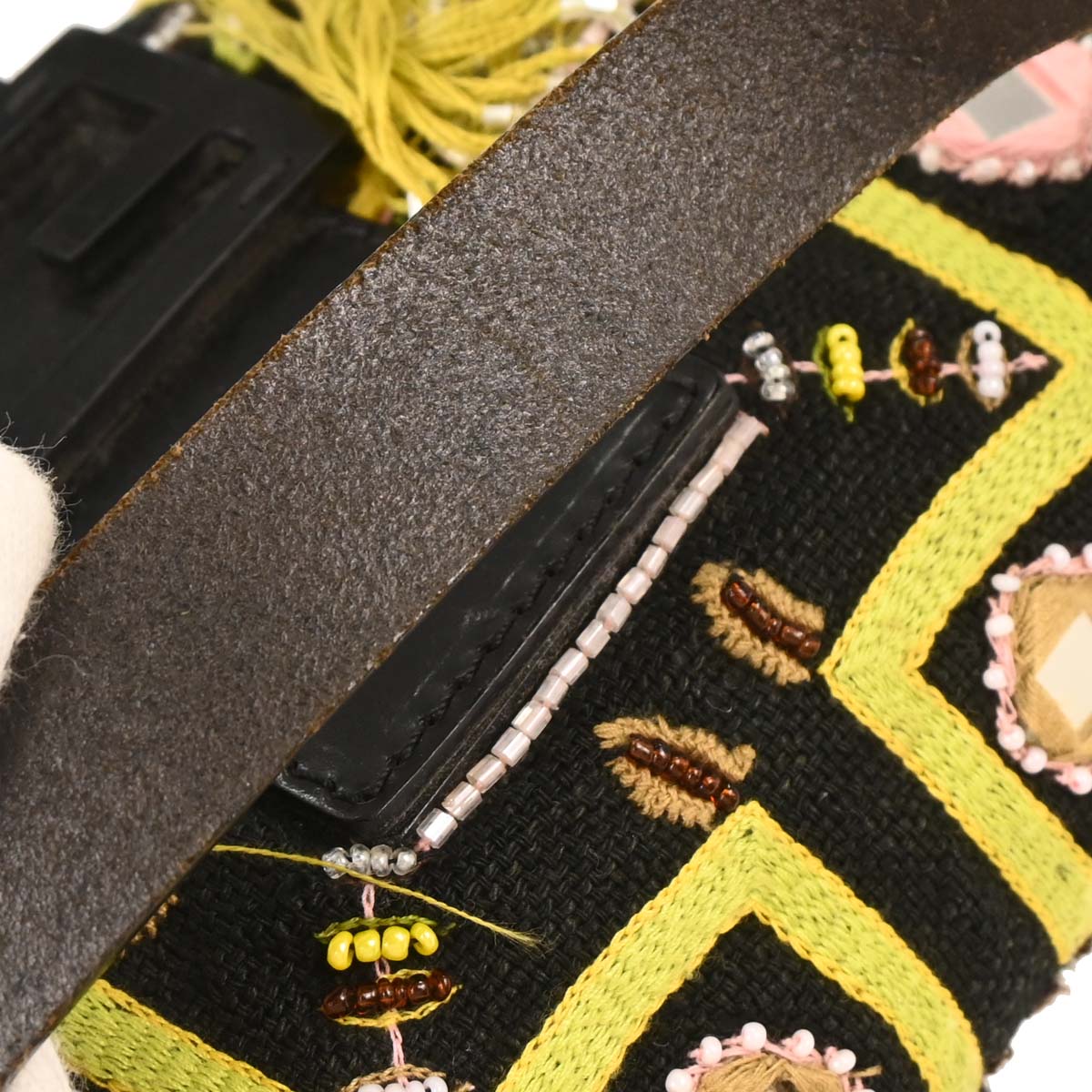 Fendi Black Canvas Beads Baguette Handbag