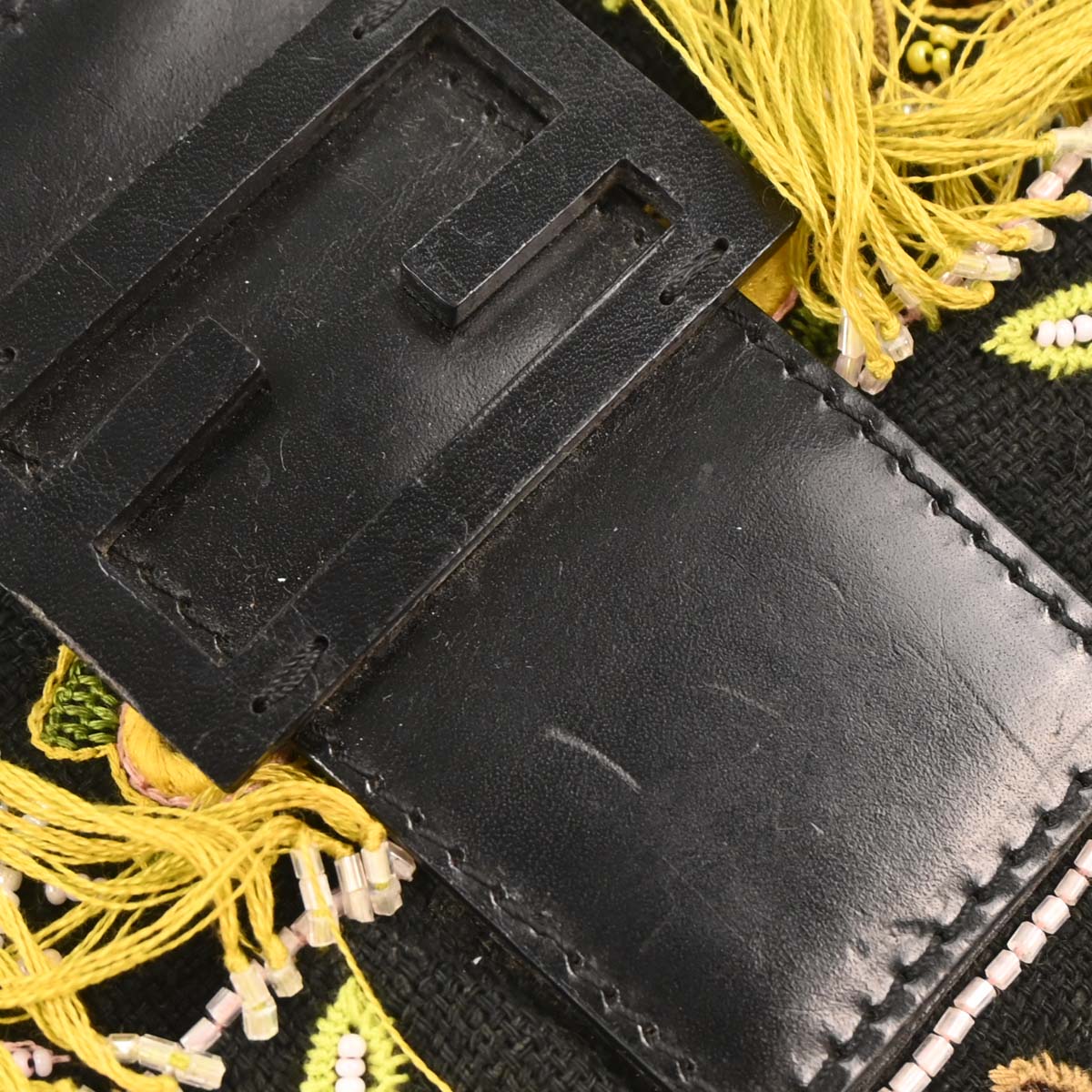 Fendi Black Canvas Beads Baguette Handbag