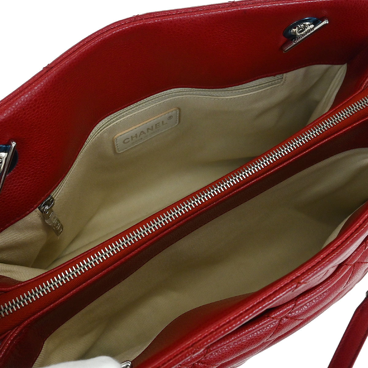 Chanel 2012-2013 Red Caviar Timeless CC Chain Tote Bag