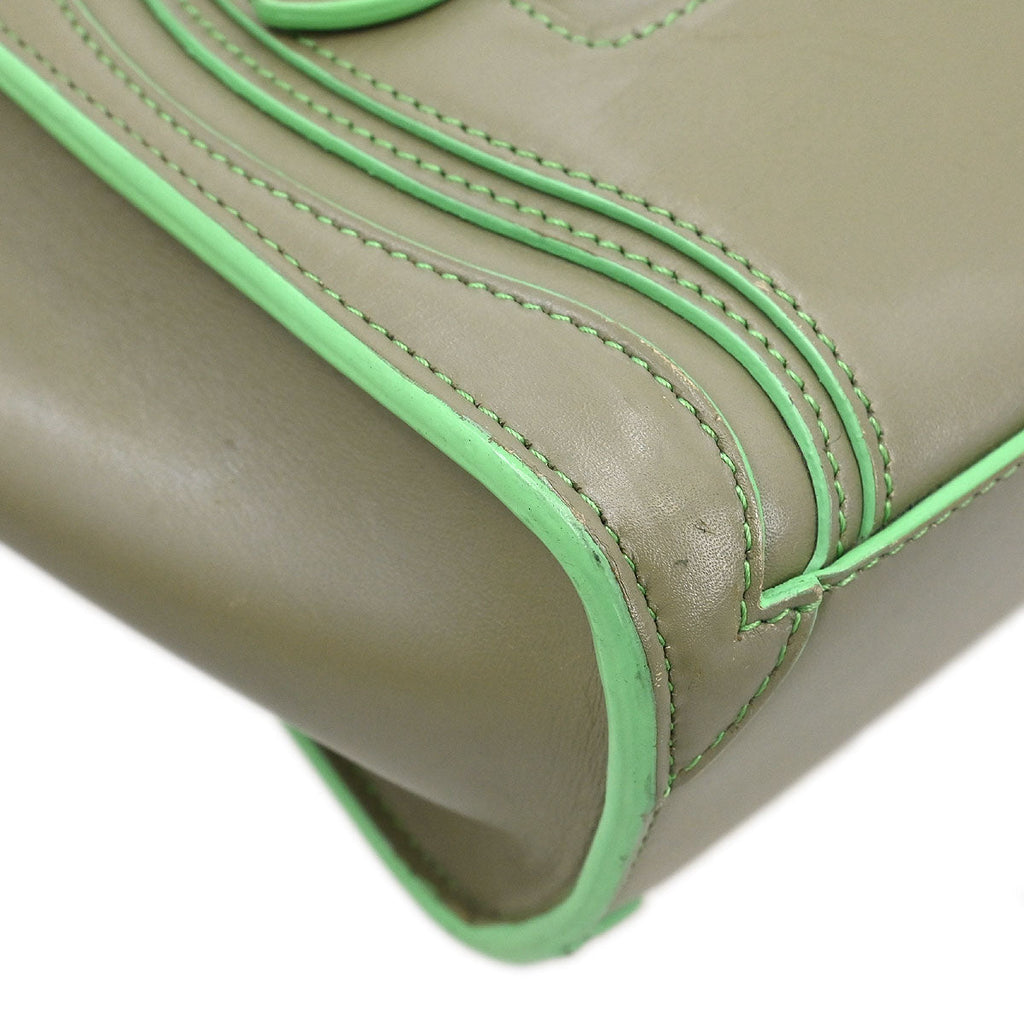 Celine Green Leather Nano Luggage 2way Shoulder Tote Bag