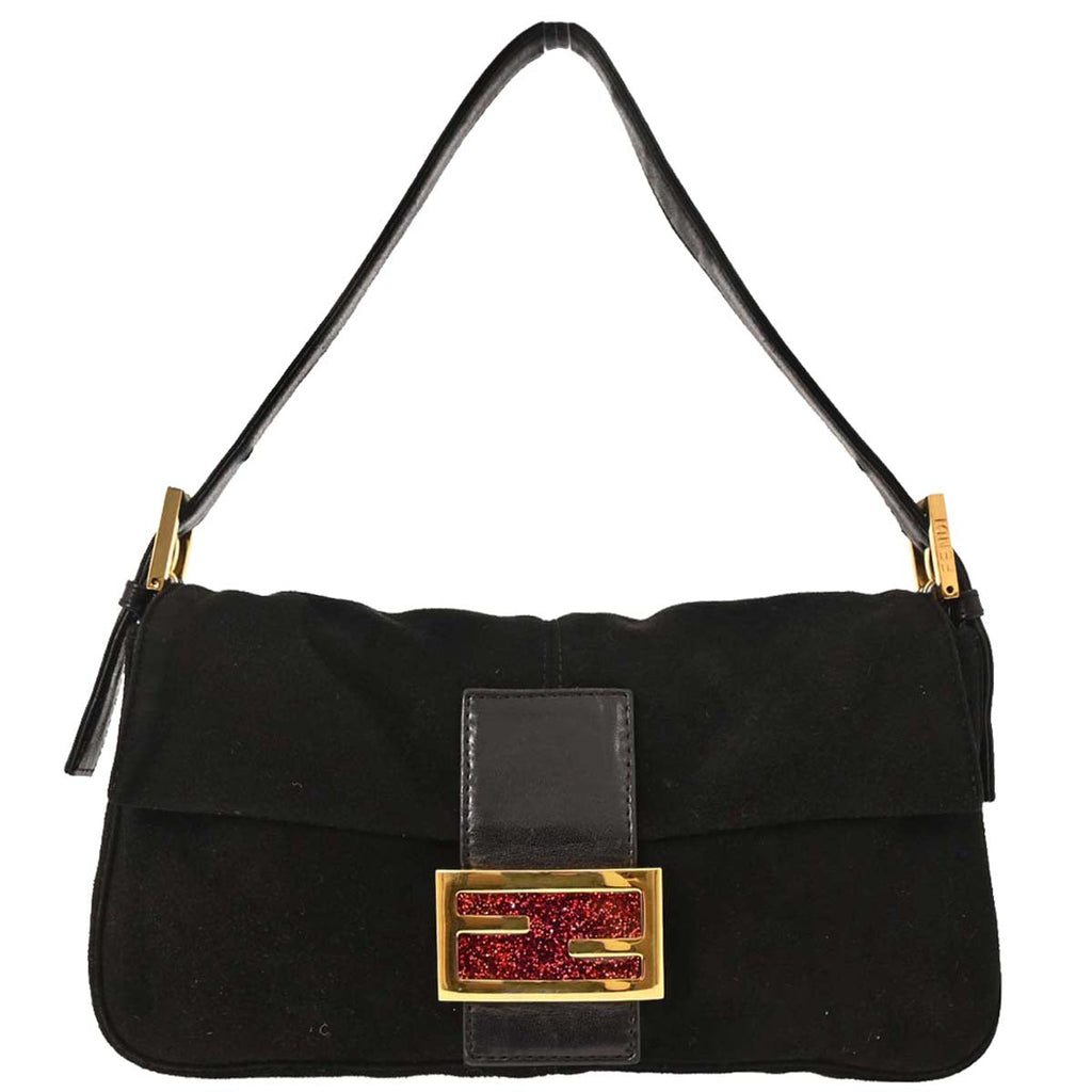 Fendi Black Suede Baguette Handbag