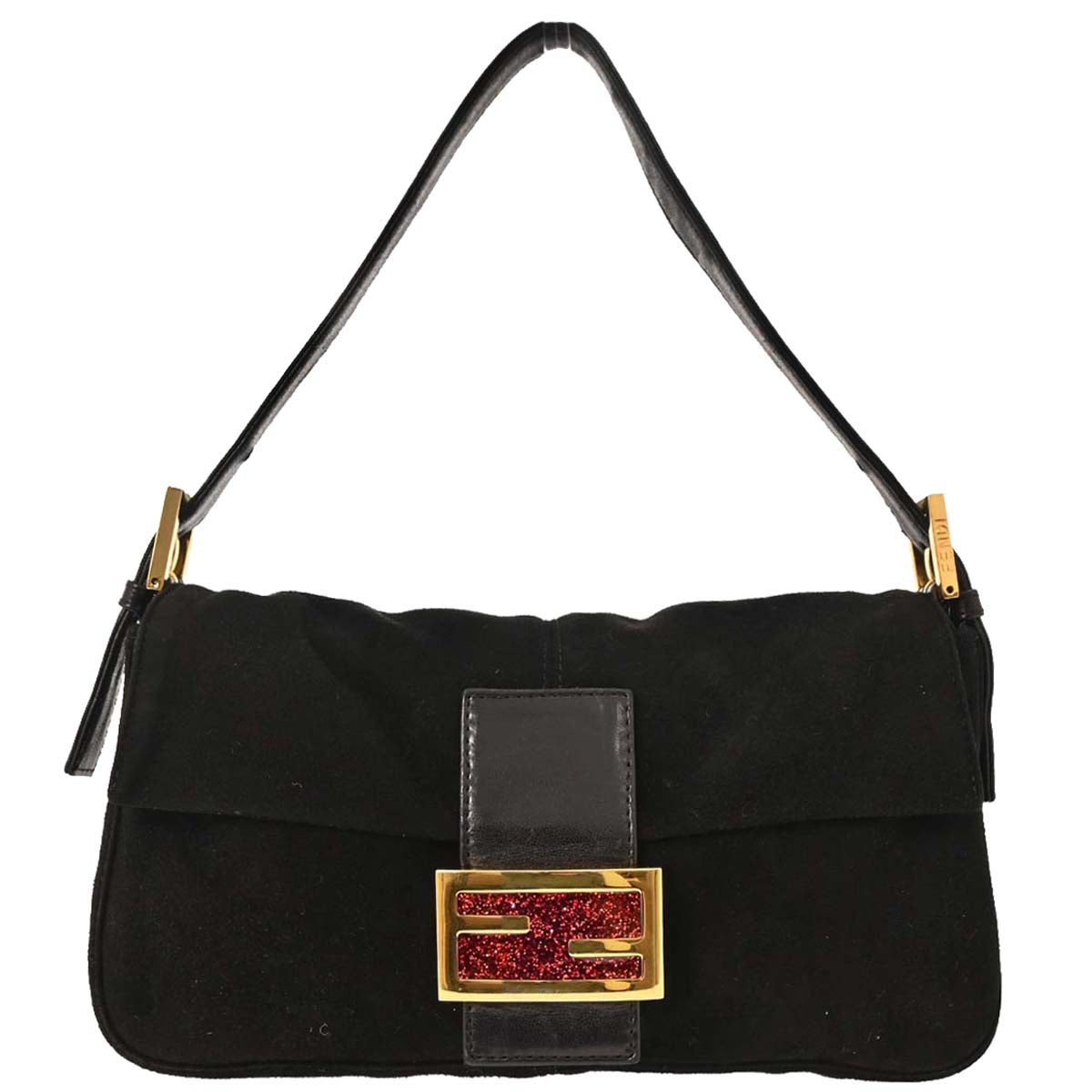 Fendi Black Suede Baguette Handbag