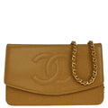 Chanel 2002-2003 Beige Caviar Timeless WOC Wallet on Chain Shoulder Bag