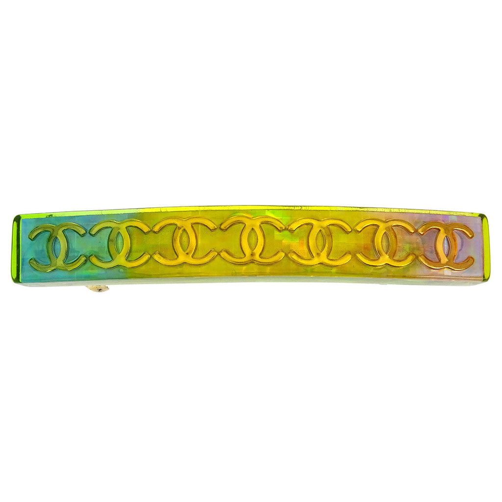 Chanel Hair Clip Barrette Yellow Gold Acrylic 97P