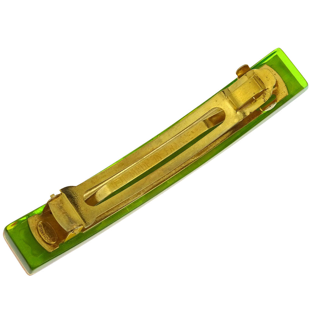Chanel Hair Clip Barrette Yellow Gold Acrylic 97P