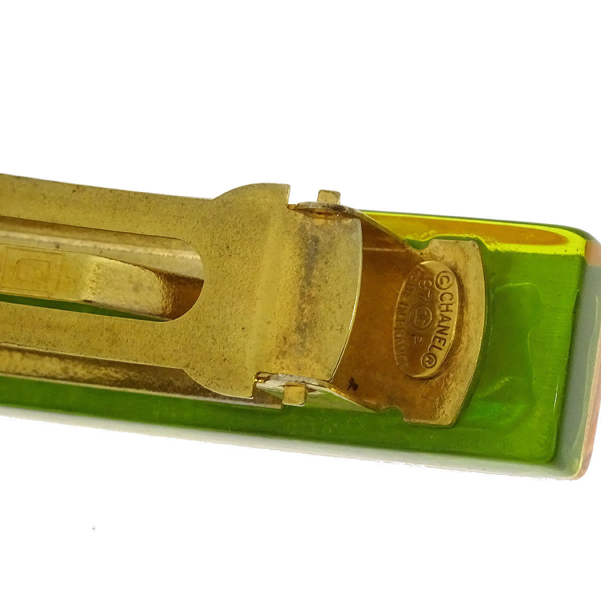 Chanel Hair Clip Barrette Yellow Gold Acrylic 97P