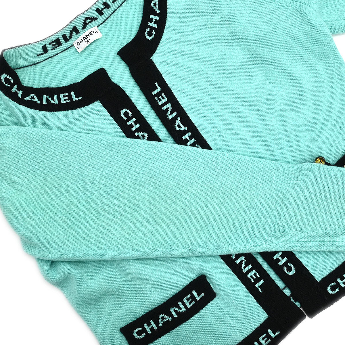 Chanel Ensemble Cardigan Short Sleeve Top Light Green