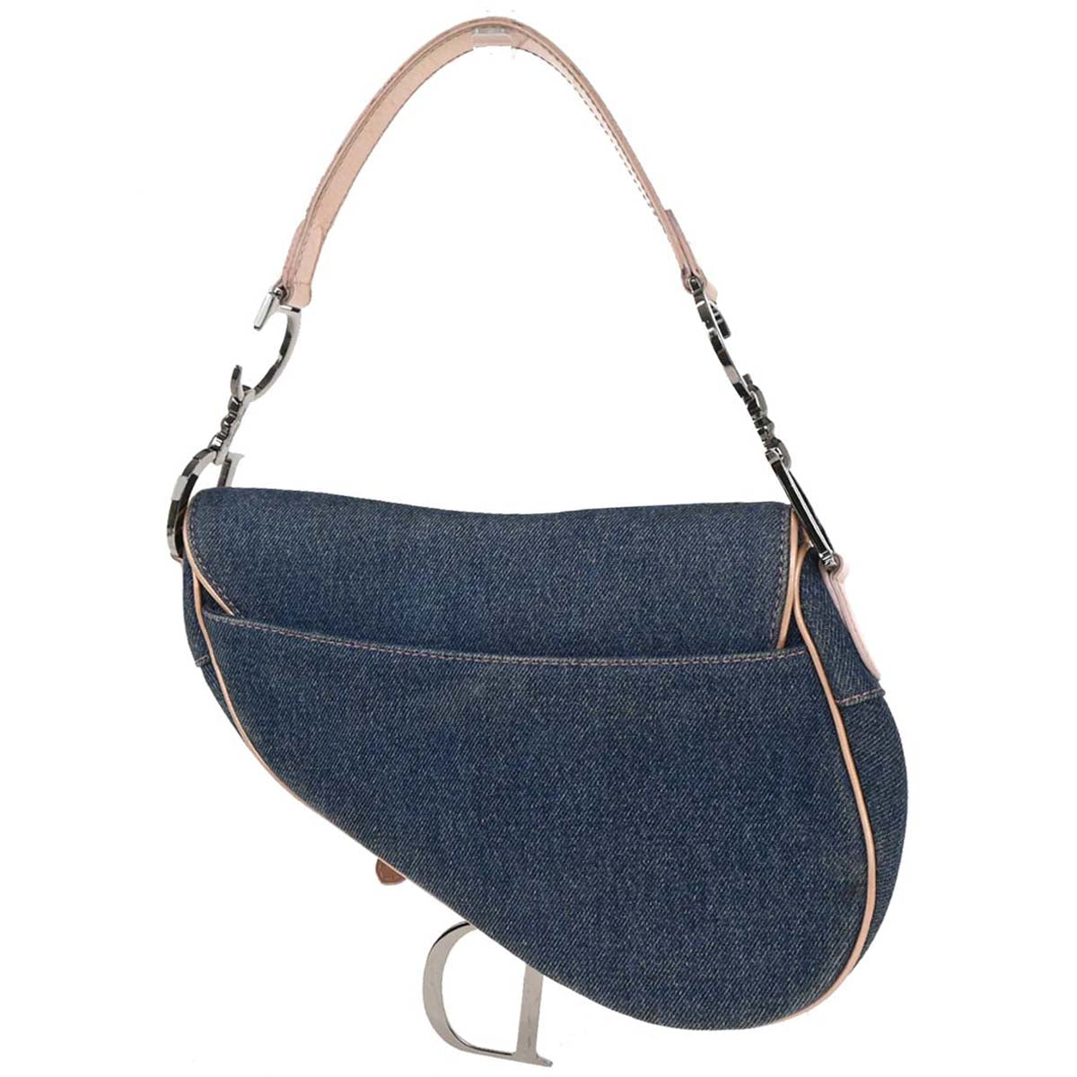Christian Dior Navy Pink Denim Saddle Handbag