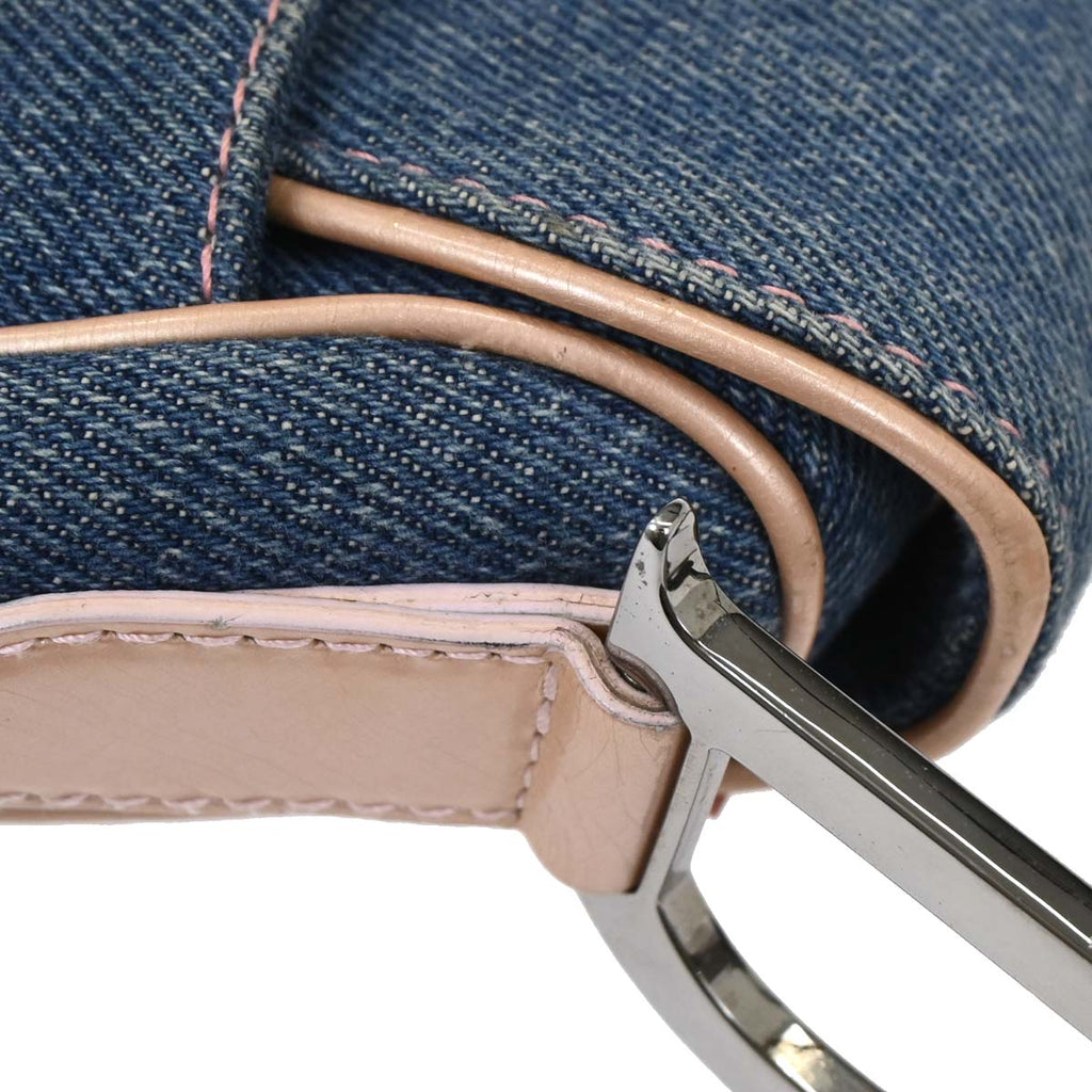 Christian Dior Navy Pink Denim Saddle Handbag