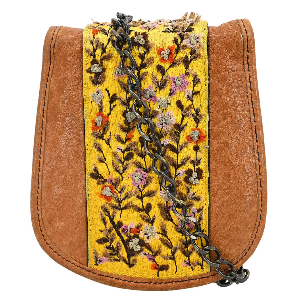 Fendi Brown Flower Motif Beaded Shoulder Bag