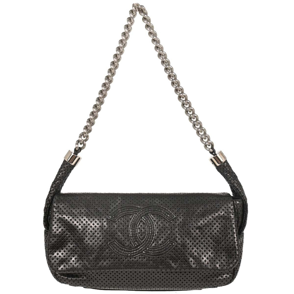 Chanel 2008-2009 Black Perforated Lambskin Flap Shoulder Bag
