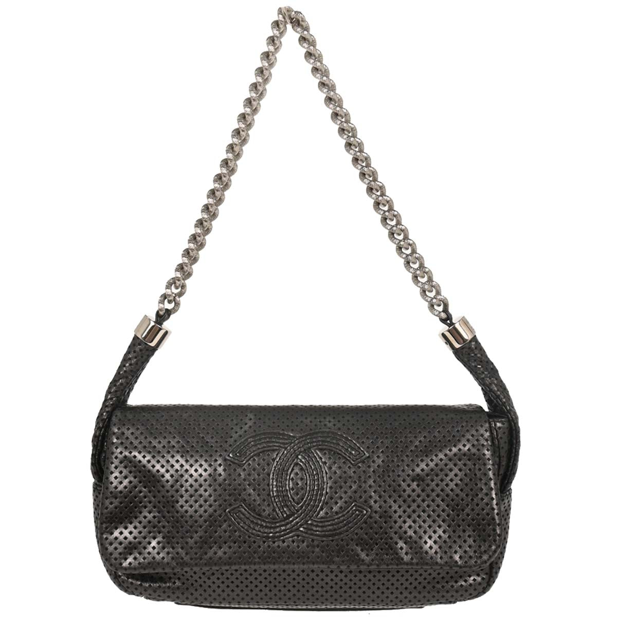 Chanel 2008-2009 Black Perforated Lambskin Flap Shoulder Bag