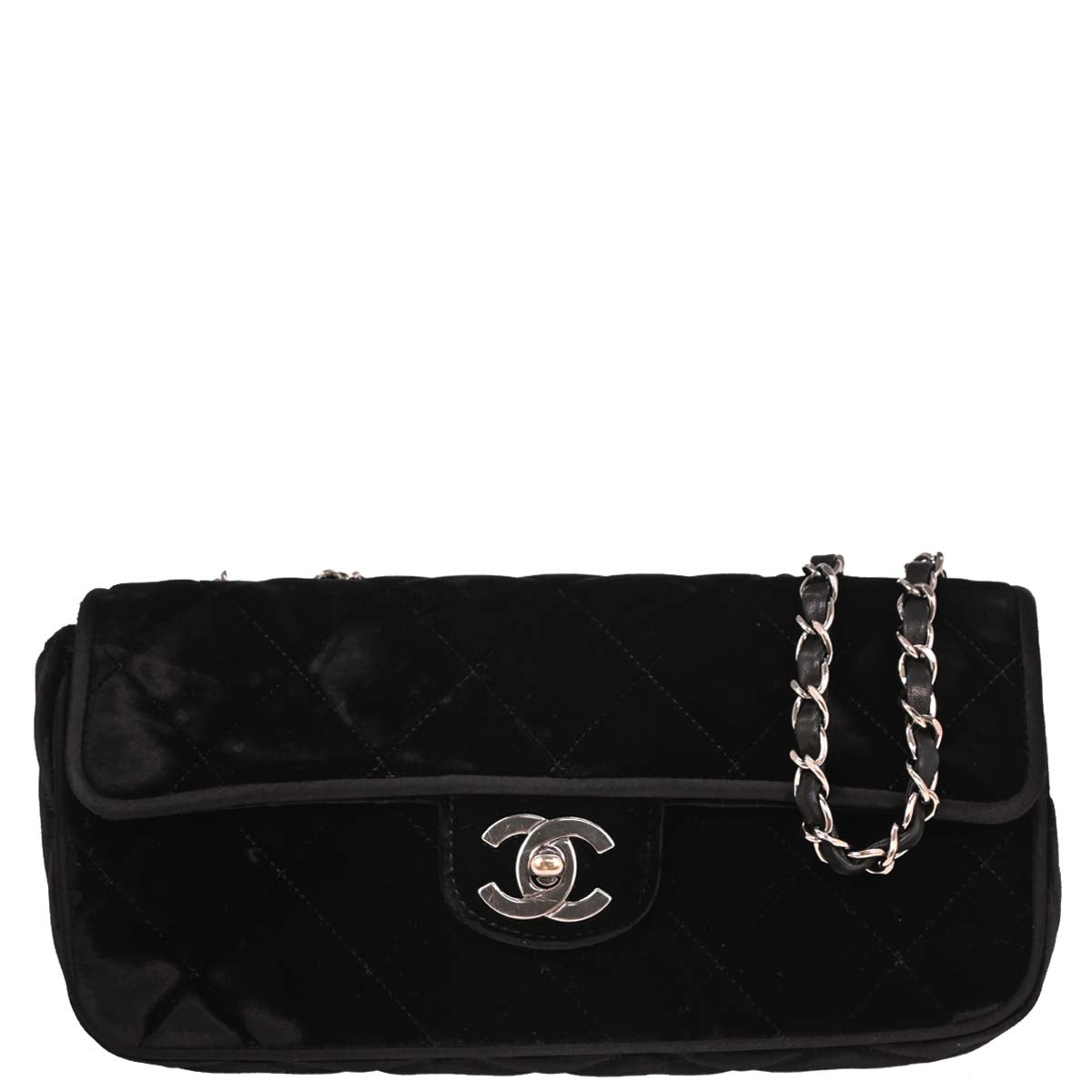 Chanel Black Velvet East West Shoulder Bag