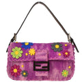 Fendi Purple Felt Patchwork Baguette Handbag