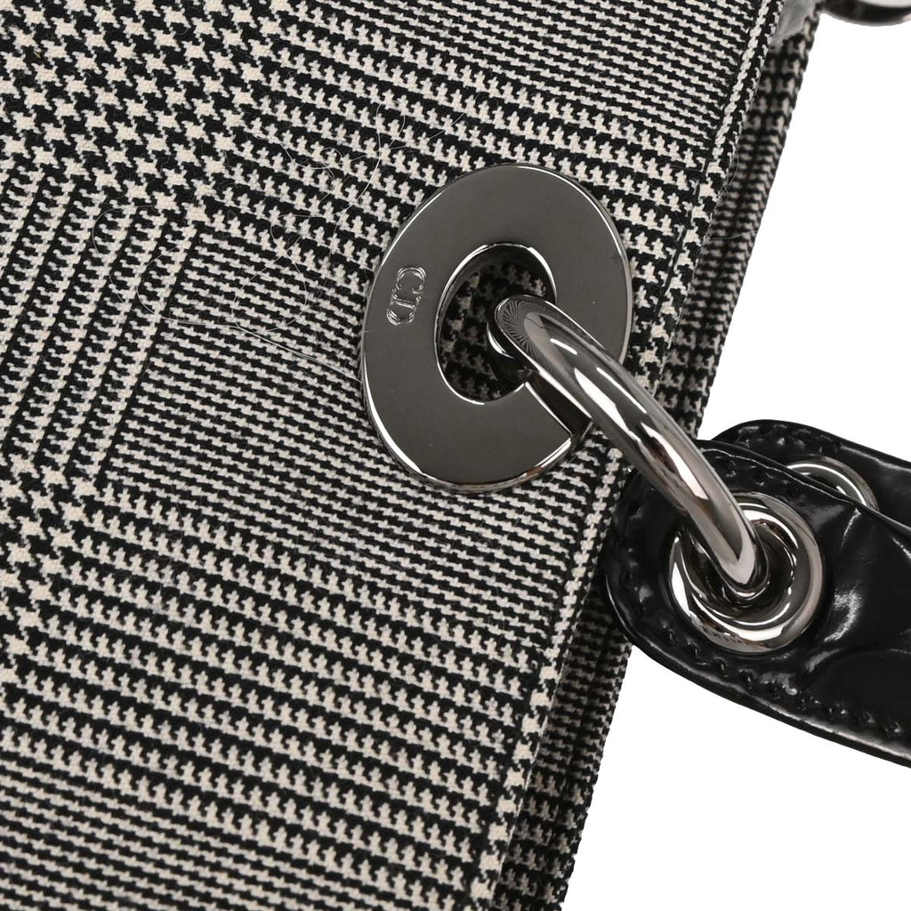 Christian Dior Black Canvas Large Lady Dior Houndstooth Handbag